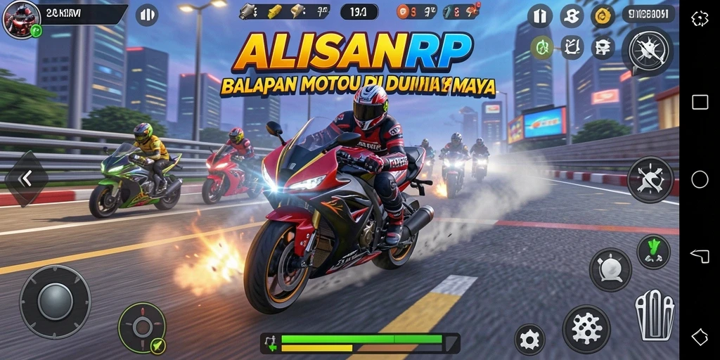 Screenshot menampilkan aksi balapan Motor Racing yang mendebarkan.