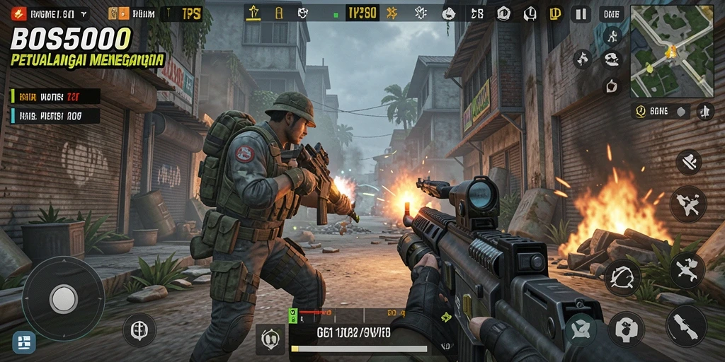 Tampilan menegangkan gameplay di arena pertempuran BOS5000.