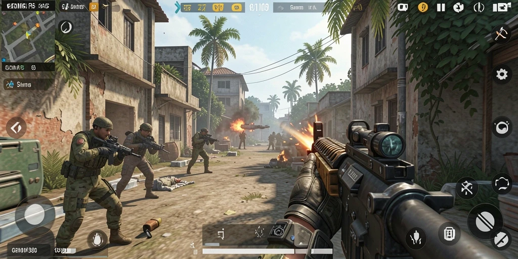 Screenshot menampilkan aksi seru dalam game FPS GEMS365.