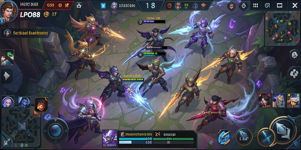 Tampilan gameplay LPO88 dengan aksi seru di peta MOBA.