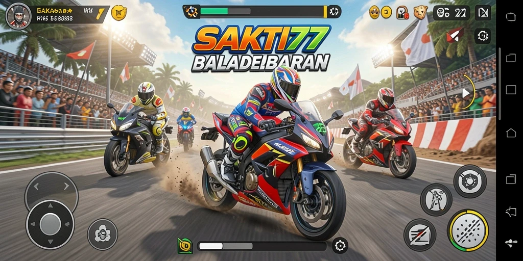 Tampilan gameplay SAKTI77 yang seru dan menegangkan di lintasan balapan.