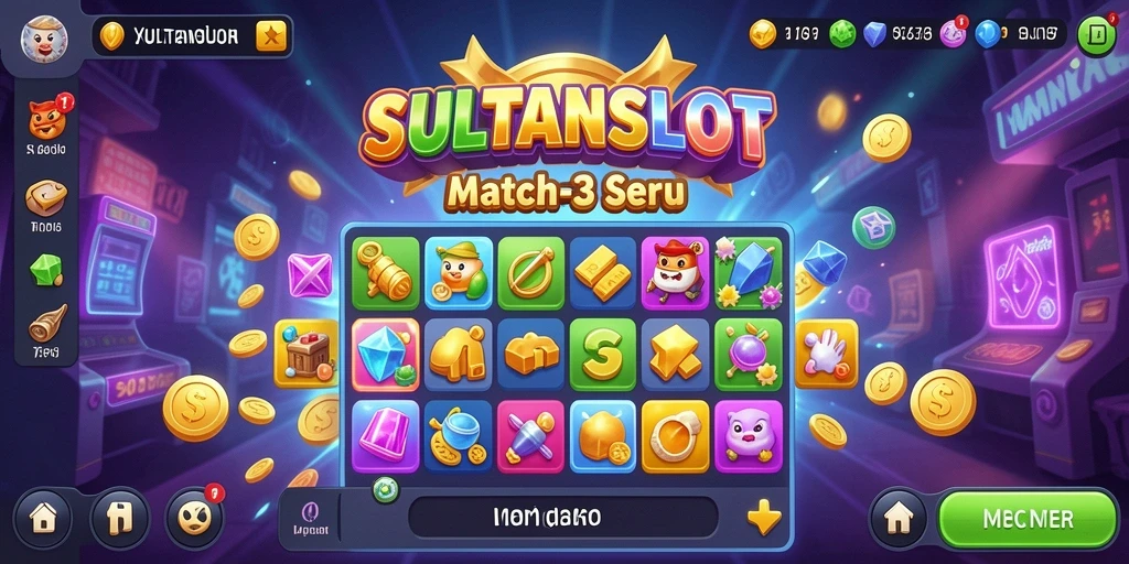 Screenshot utama SULTANSLOT menunjukkan gameplay Match-3 yang seru.
