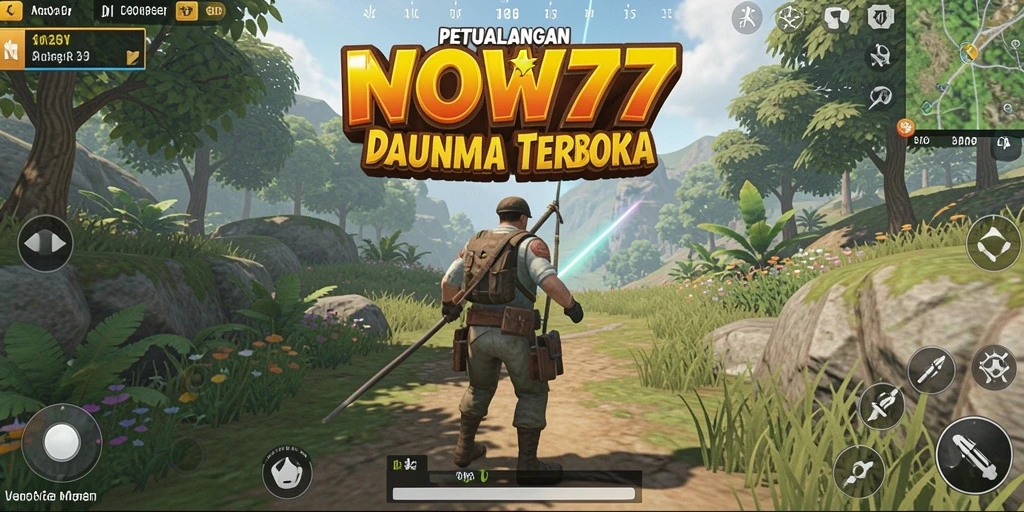 Tampilan screenshot utama WOW77 menampilkan pemain menjelajahi dunia terbuka yang menakjubkan.